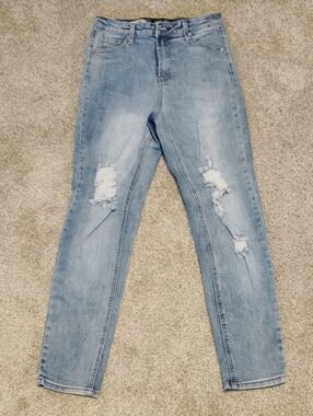 Classic Light Blue Straight Leg Ripped Jeans